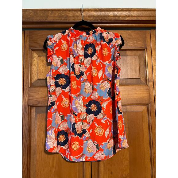 Hailey & Co Women's Floral Print Ruffle Neck Blouse Sleeveless Red Multi Size S - Picture 8 of 10